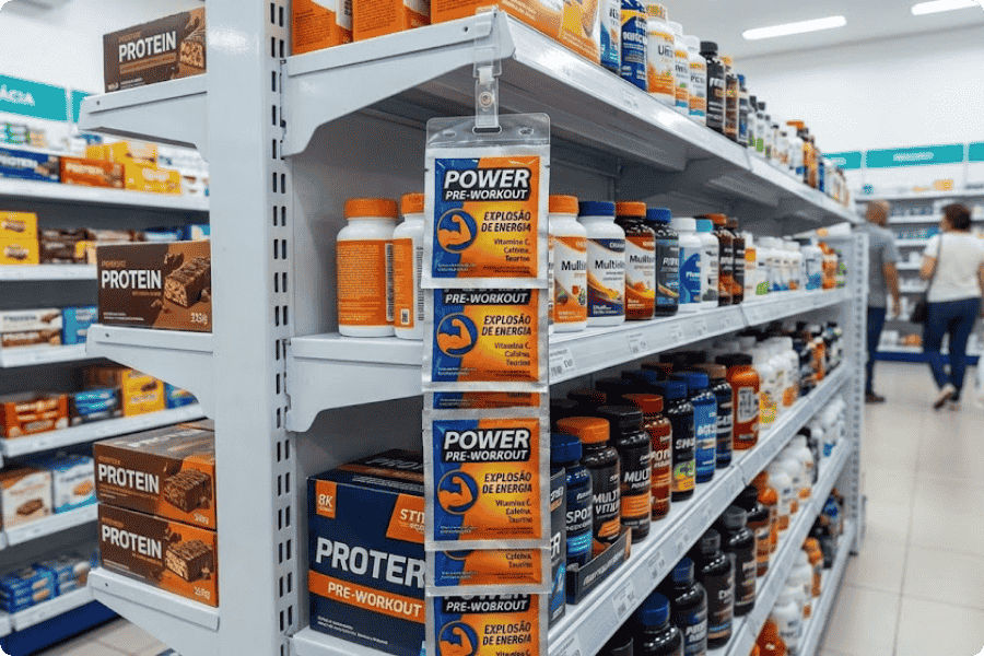 Qual é o benefício do uso de clip strips em farmácias conforme o texto?